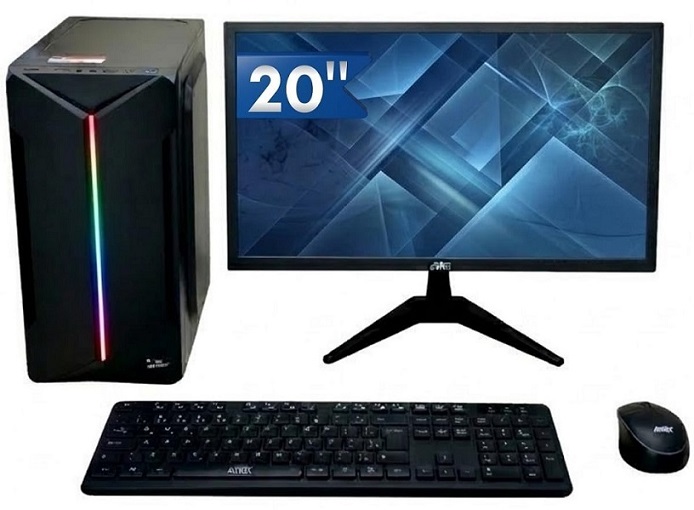 Comparação de computadores completos PCs gamer e all in one lado a lado