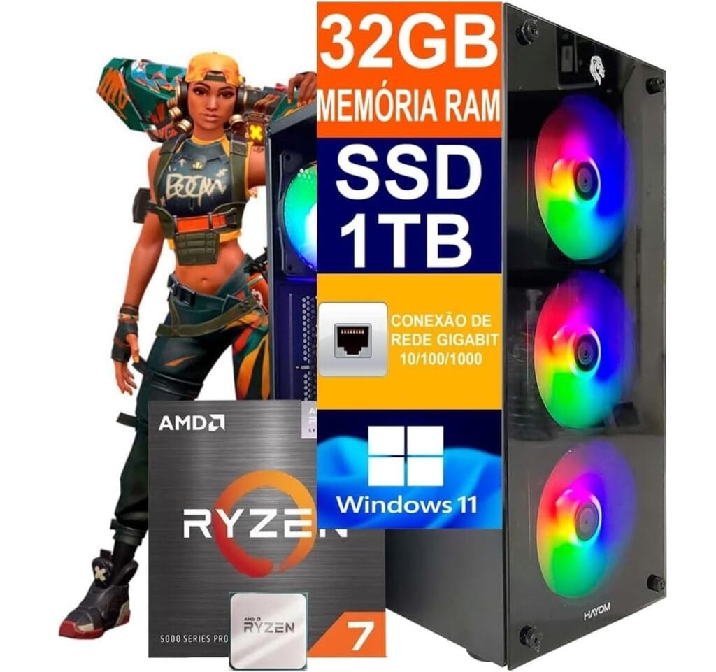 Pc Gamer Computador Cpu Ryzen 7 5700G com 32gb de memória ram